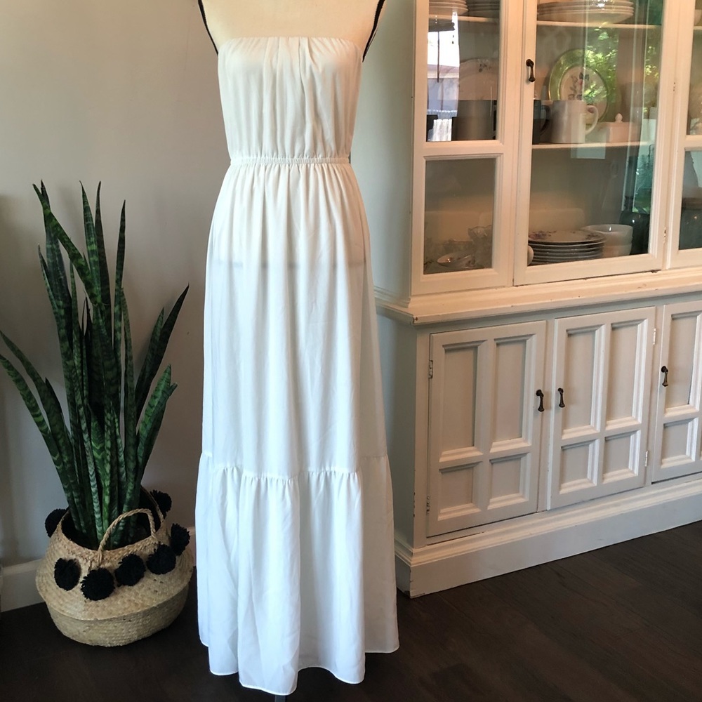 CLUB MONACO White silk maxi dress strapless
